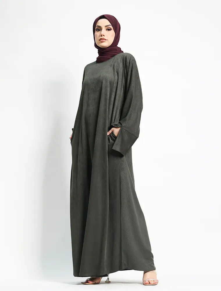 Khaki Suede Feel Stretch Abaya